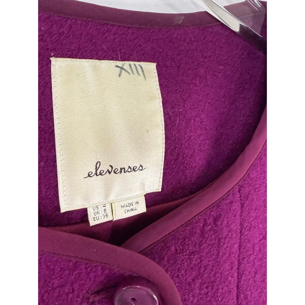 Elevenses Peplum Jacket Women 4 Wool‎ Button Front Anthropologie PURPLE FEMININE